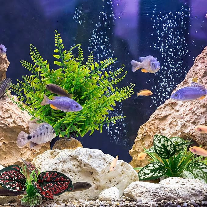 Moonorange Reptile Artificial Plants, Terrarium Plants Decorations Supplies, Aquarium Fish Tank Plants, Amphibian Habitat Hideout Tank Accessories(L Set-3pcs/E)