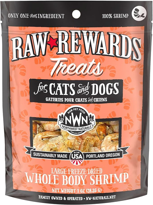 Northwest Naturals Raw Rewards Freeze-Dried Shrimp Treats for Dogs and Cats - Bite-Sized Pieces - Healthy, 1 Ingredient, Human Grade Pet Food, All Natural, Proudly Made in USA, 1 Oz
