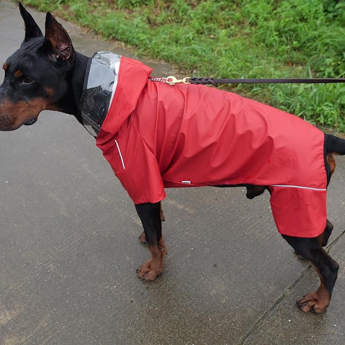 Four-Legged Full Coverage Waterproof Dog Raincoat with Reflective Features Pet Raincoats for Large Medium Small Dogs Red S