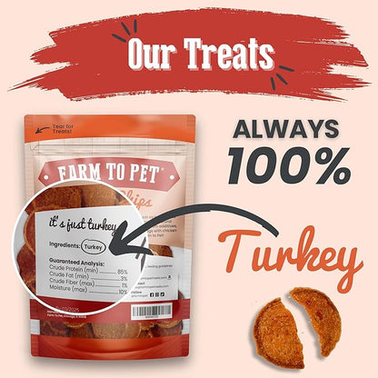 Farm To Pet Dog Training Treats, Healthy Turkey Chips for Dogs - 4 oz, 100% Human Grade Turkey Breast, All Natural, Single Ingredient, Low Allergen Treats for Dogs and Puppies, Made in USA