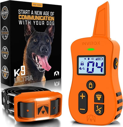 INVIROX Dog Shock Collar [Ultra K9] 124 Training Levels, 4 Powerful Modes with Night-Light and ¾ Mile Range 100% Safe Dog Training Collar for Large Dogs IP67 Waterproof