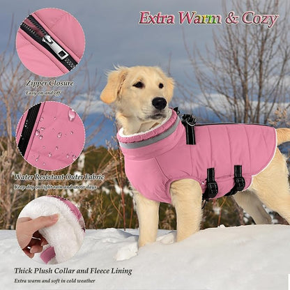 Dogcheer Dog Coat with Harness, Waterproof Dog Jacket Adjustable Winter Coat with Zipper, Christmas Puppy Snow Jacket Fleece Sweater for Small Medium Large Dogs - Light Pink S