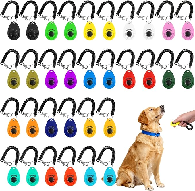 32 Pcs Dog Training Clicker with Wrist Strap Multicolor Pet Behavioral Training Accessories for Dogs Cats Horses Birds