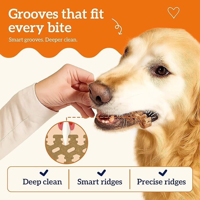 Groovies Flexible, Yet Moderately Tough Daily Dog Dental Chews. Powered by USA-Patented DentalFit Technology. No Added Gluten, No Artificial Flavors or Colors. Original 6oz (Small 22Chews)