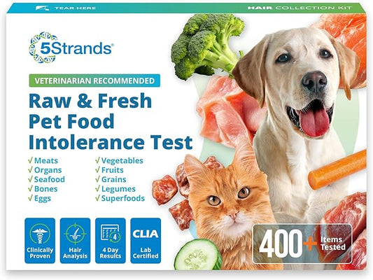 5Strands Pet Raw Food Intolerance Test, at Home Sensitivity Test for Dogs & Cats, 410 Items, Hair Analysis, Accurate for All Ages & Breeds, Pet Gut Health, Fast 4 Day Results