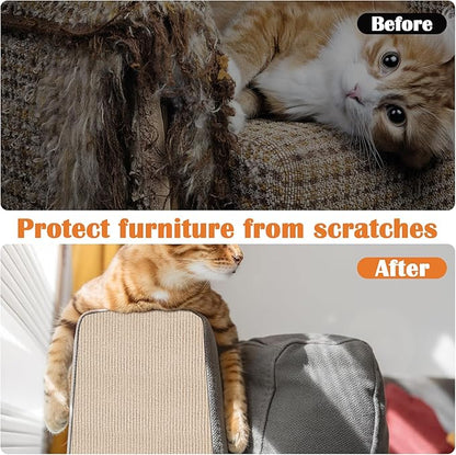 Cat Scratch Furniture Protector - 100" x 13.8" Trimmable Self-Adhesive Cats Claws Scratch Pads, DIY Cat Climbing Couch Protector for Scratch Post Cat Tree Replacement Indoor (Khaki)