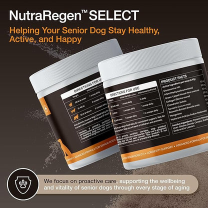 Select Senior Dog Joint Supplement 45 Servings | Natural Glucosamine Chondroitin for Dogs with Collagen | Hip and Joint Powder | 7.7 Oz