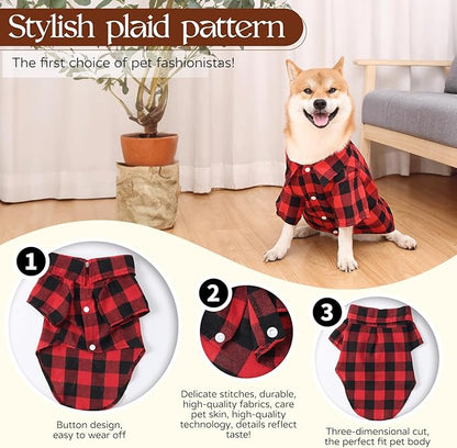 Dog Shirts Plaid Dog Clothes for Small Medium Large Dogs - Owner and Pet Shirts Sold Separately