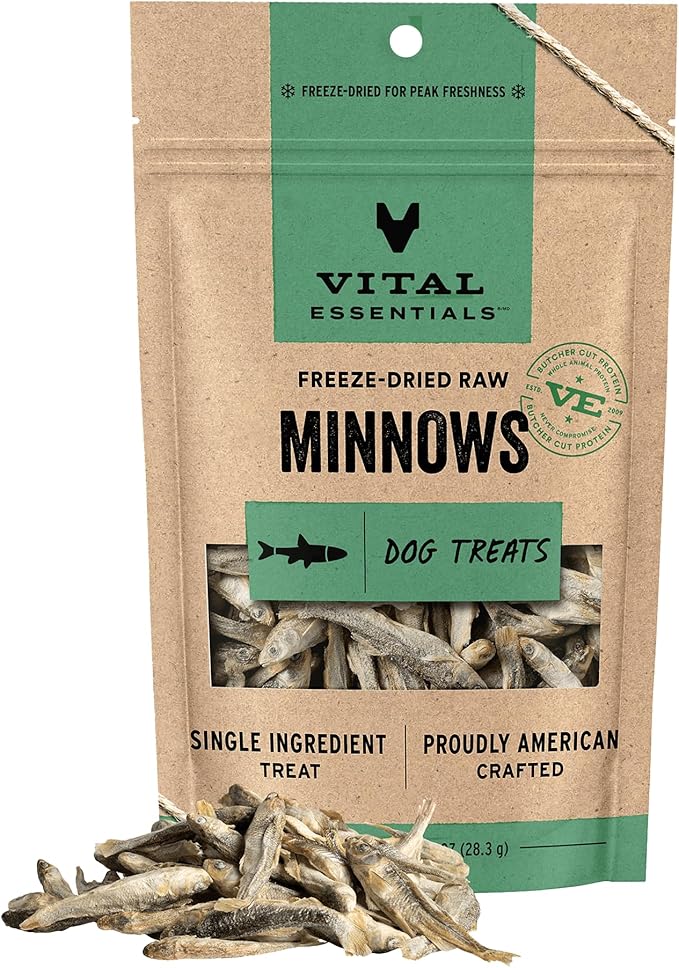 Vital Essentials Single Ingredient Minnows Dog Treats, 1 oz | Freeze-Dried Raw | Premium Quality High Protein Training Treats | Grain Free, Gluten Free, Filler Free