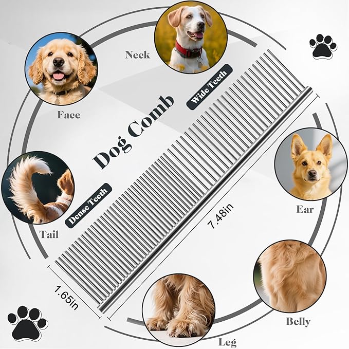 2PCS Slicker Brush for Dogs & Pet Comb,Professional Dog Grooming Brush (Goldendoodles,Poodles,Labradoodles) with Extra Long Pins to Effectively Remove Tangles, Knots and Mats (Grey, Large)