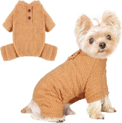 Dog Sweaters for Small Dogs Winter Dog Pajamas Sized Dogs Boy Girl Fleece Pet Clothes Puppy Outfit 4 Legs Jumpsuits for Chihuahua Yorkie Cat Apparel (Khaki, Small)