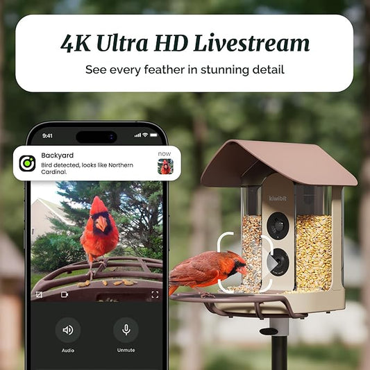 Beako™ Smart Bird Feeder with 4K Camera Solar Powered for Outdoors - UHD Live Stream for Birdwatching, AI Identification 10,000+ Bird Species, Real-Time Motion Detection, Autumn Clay