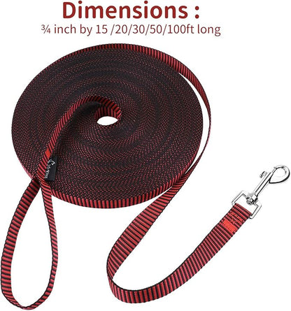 Hi Kiss Dog/Puppy Obedience Recall Training Agility Lead - 15ft 20ft 30ft 50ft 100ft Training Leash - Great for Training, Play, Camping, or Backyard(50ft,Black_red)