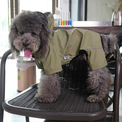 Four-Legged Full Coverage Waterproof Dog Raincoat with Reflective Features Pet Raincoats for Large Medium Small Dogs Khaki XL
