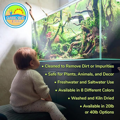 CLASSIC SAND & PLAY Natural Aquarium Sand for Freshwater and Saltwater Tanks, 40 lb. Bag, Improves Filter Life and Filtration Process, Pre-Washed Fine Sand, Blue