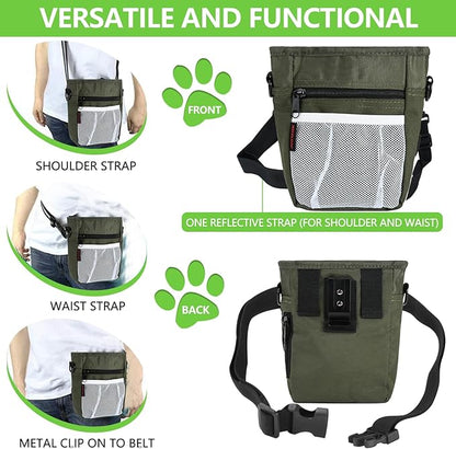 Dog Treat Pouches for Pet Training with Magnetic Closure Treat Pouches for Pet Training,Large Dog Treat Training Pouch and Dog Clicker,Training Treat Pouch Built-in Poop Bag Dispenser-Green