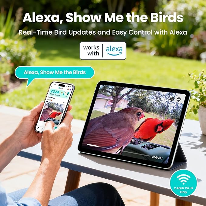 Birdfy 2 Smart Bird Feeder with Camera, AI Identifies Bird Species, 2K Dual-Lens + Side HD Camera for Live Streaming & Feeding View, Solar-Powered Backyard Birdwatching Gift Present