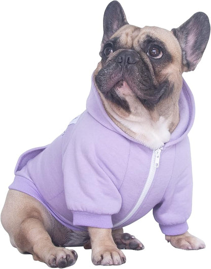 iChoue French Bulldog Frenchie Clothes Hoodies for Dogs Pug English Boston Terrier Bully Pitbull Corgi Sweatshirt Sweater Clothing - Light Purple/Large Plus
