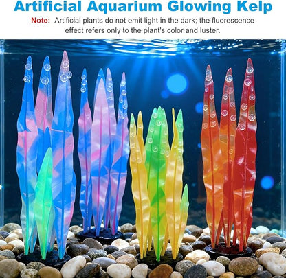 Aquarium Decoration, 7" Plastic Fish Tank Plants Artificial Silicone Glowing Kelp Aquarium Plants Ornament, (Orange, 1 Pcs), Intended for Tall Fish Tank Decor/Landscaping