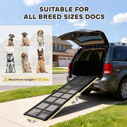 PawHut Dog Ramp for Car, 75" x 20" Large Folding Pet Ramp with Non-Slip Surface, Extra Long and Wide, Portable Pet Stairs for Large, Small & Senior Dogs to Get in Cars, SUVs, Trucks & Beds