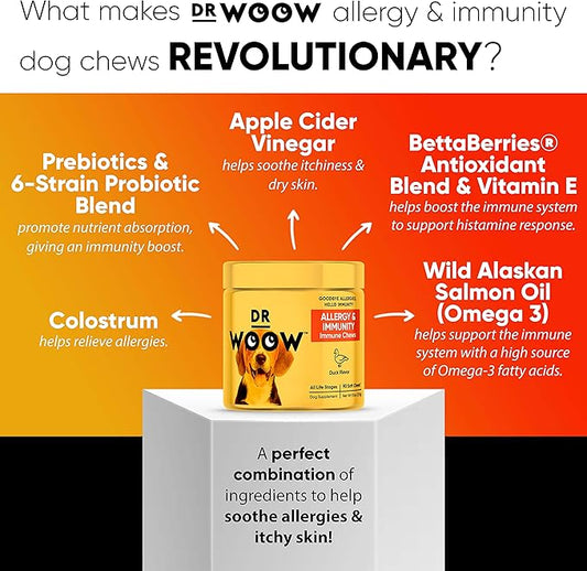 Allergy Relief & Itch Supplement for Dogs - with Omega 3 Wild Alaskan Salmon Oil and BettaBerries + YEA-SACC. Hot Spots, Anti Itch and Seasonal Allergies