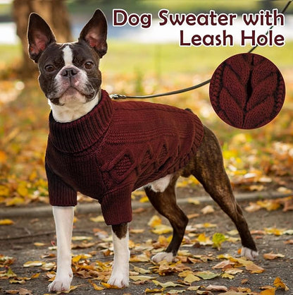 Dog Sweater Medium Size Dog, Red Knit Dog Sweater for Christmas, Thermal Knitted Dog Fall Clothes, Thanksgiving Dog Costumes, Soft Dog Turtleneck Sweater for Medium Dogs Schnauzer, Bichon Frise, Red M