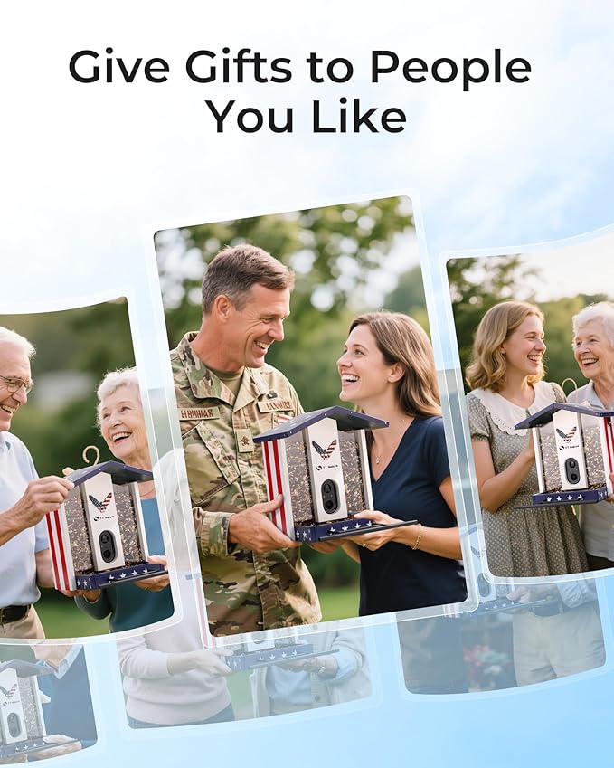 TT Nature Bird Feeder with Camera, Solar Powered Smart Birdhouse Cam with Auto Capture & Bird Identify, Instant Real-time Notifications, 1080P Cam, Gift for Outdoor Birdwatching, Flag Style