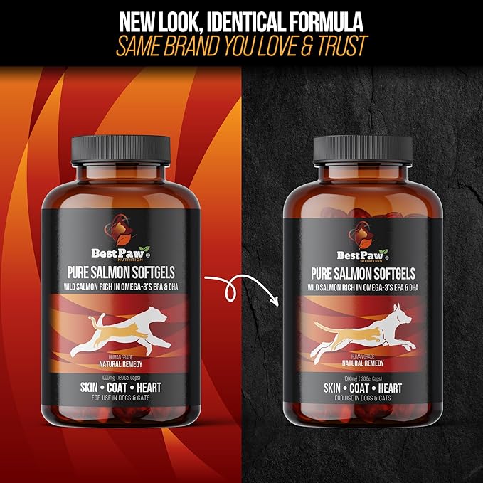 Best Paw Nutrition Pure Wild Alaskan Salmon Oil for Dogs & Cats Allergy, Dry Itchy Skin, Hotspots, & Joint Pain Relief 1000mg Softgels