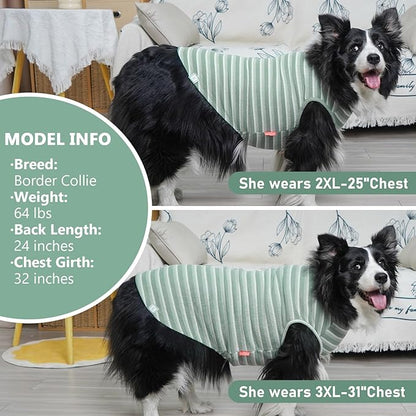 KYEESE 2Pack Waffle Dog Shirts for Large Dogs Stretchy T-Shirts Lightweight Tank Top Sleeveless Striped Shirt Vest Soft Breathable Pet Apparel, XXX-Large, Green+Striped