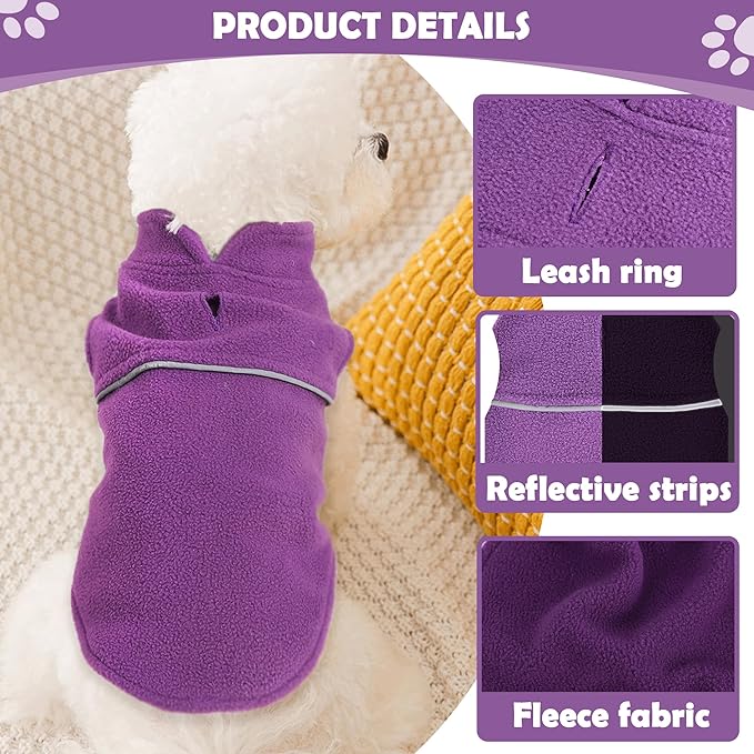 XXS Warm Purple Dog Fleece Vest with Leash Hole - Small Dog Pullover Jacket for Girls, Boys & Dogs