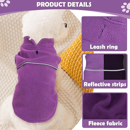 XXS Warm Purple Dog Fleece Vest with Leash Hole - Small Dog Pullover Jacket for Girls, Boys & Dogs