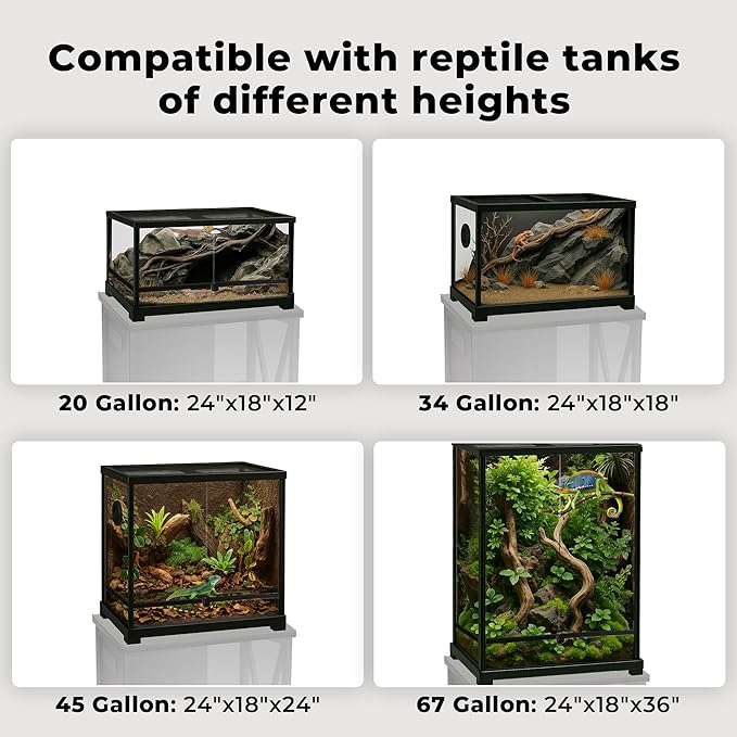 Herture 45-67 Gallon Reptile Tank Stand with Power Outlet, Terrarium Stand with Storage Cabinet, 24" Wx18 D Tabletop, Reptile Terrarium, Black PG12XYB