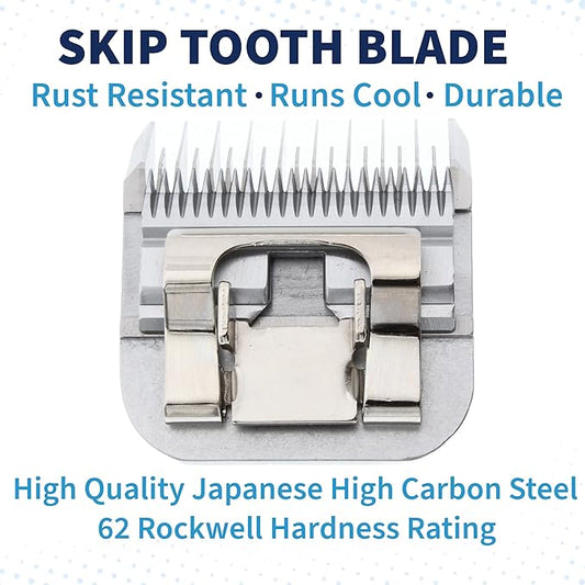 Detachable A Series 3 3/4 Skip Tooth Blades for Dog Grooming Cut Length 1/2" - 13mm -Skip Tooth Japanese Carbonized Steel Skip Tooth Clipper Blades Compatible A5 Series(3 3/4SK)