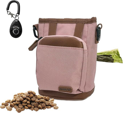BEAU&FUR Small Dog Treat Pouch with Clicker for Training – 2 Cup Capacity, Built-In Poop Bag Dispenser, Storage for Snacks and Toys - Hands-Free Pouch Snack Holder for Walking and Training – Pink