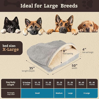 Snoozer Pet Products Luxury Rectangle Cozy Cave Dog Bed with Microsuede, Showdog Collection, Extra Large, Palmer Dove