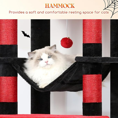 Globlazer XXL Giant Gothic Cat Tree, 83 Inch Heavy Duty Tall Goth Cat Tower for Indoor Cats Large Adult, Multi-Level Large Cat Condo with 8 Scratching Posts, Hammock, 2 Platform, F83B, Black Red