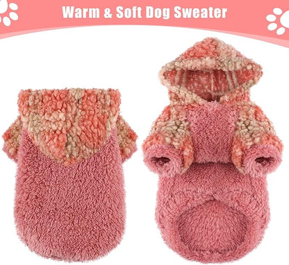 Plaid Dog Hoodie Dog Sweaters for Small Dogs Male Winter Warm Extra Small Puppy Sweater for Chihuahua Teacup Yorkie Soft Fleece Clothes Girl Boy Tiny Outfits Pet Clothing, Red, XXS