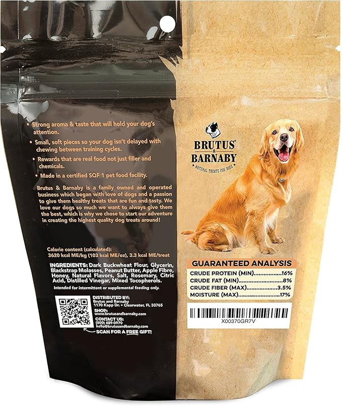 BRUTUS & BARNABY Training Treats for Dogs - Peanut Butter & Honey - All-Natural Healthy Low Calorie Vegetarian Treat - Great to Use for Rewards in Training Your Puppy Or Dog