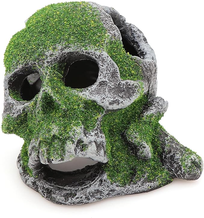 AQUA KT Aquarium Landscape Head Skeleton Skull Rock Fish Hiding Place Cichlid Cave for Gold Betta Fish Tank Decoration Freshwater or Marine Aquariums