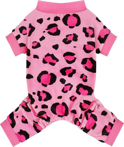 Paiaite Dog Pajamas Onesie: Comfortable Four-Legged Apparel for Small, Medium, & Large Dogs, Polyester Material for Comfort, Wrinkle Resistance, Moisture Wicking, and Stretchiness Pink Leopard XS