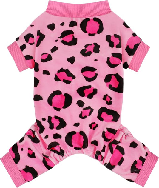 Paiaite Dog Pajamas Onesie: Comfortable Four-Legged Apparel for Small, Medium, & Large Dogs, Polyester Material for Comfort, Wrinkle Resistance, Moisture Wicking, and Stretchiness Pink Leopard XS