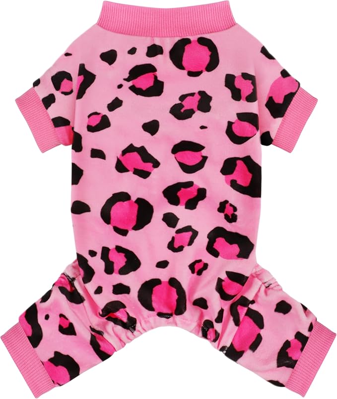 Paiaite Dog Pajamas Onesie: Comfortable Four-Legged Apparel for Small, Medium, & Large Dogs, Polyester Material for Comfort, Wrinkle Resistance, Moisture Wicking, and Stretchiness Pink Leopard S