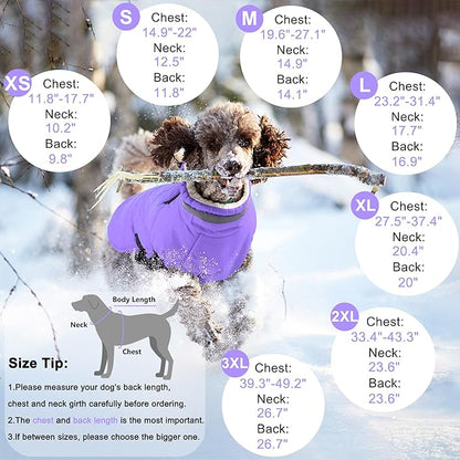 Dogcheer Dog Coat with Harness, Waterproof Dog Jacket Adjustable Winter Coat with Zipper, Christmas Puppy Snow Jacket Fleece Sweater for Small Medium Large Dogs - Taro Purple L