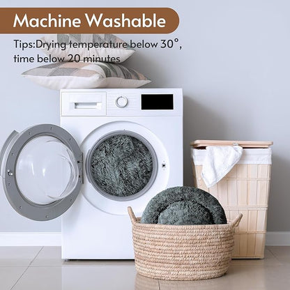 JOLLYVOGUE Small Dog & Cat Beds for Indoor Cats, Donut Cuddler Warming Soft Dog Beds with Anti-Slip Bottom, Round Calming Fluffy Plush Faux Fur Cushion Bed for Small Dogs (20")