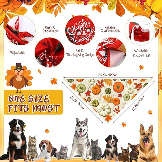 Sanwuta 60 Pcs Fall Dog Bandanas Thanksgiving Dog Bandanas Bulk Adjustable Pet Bibs Triangle Scarf Holiday Costume for Small to Large Pet (Turkey Pattern)