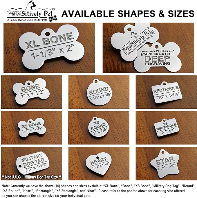 Stainless Steel Custom DEEP Engraved Pet ID Tags Personalized Front/Back Dog Tags for Dogs and Cats - Military Dog Tag 7/8" x1-1/2 (2-Side Engraving)