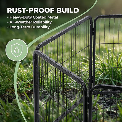 FansaFurn 32" Heavy Duty 8-Panel Metal Dog Playpen with Door - Indoor/Outdoor Pet Exercise Pen for Puppies, Small, Medium & Large Dogs, Rabbits - Ideal for Camping, Yard & Garden Use