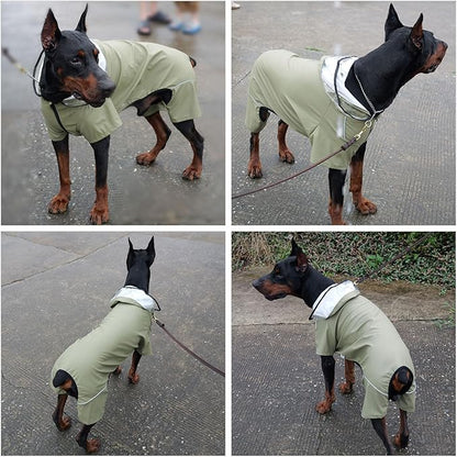 Four-Legged Full Coverage Waterproof Dog Raincoat with Reflective Features Pet Raincoats for Large Medium Small Dogs Khaki XL