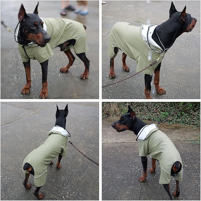 Four-Legged Full Coverage Waterproof Dog Raincoat with Reflective Features Pet Raincoats for Large Medium Small Dogs Khaki S