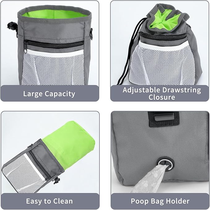 Dog Treat Pouch, 3 Ways to Wear Treat Pouches for Pet Training, Dog Training Treat Pouch with Waist Belt Shoulder Strap, Poop Bag, Collapsible Bowl, Dog Training Clicker